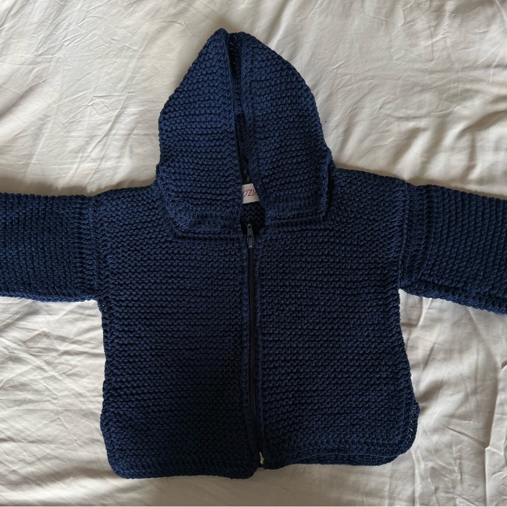 Navy Blue Infant Knit Hooded Sweater